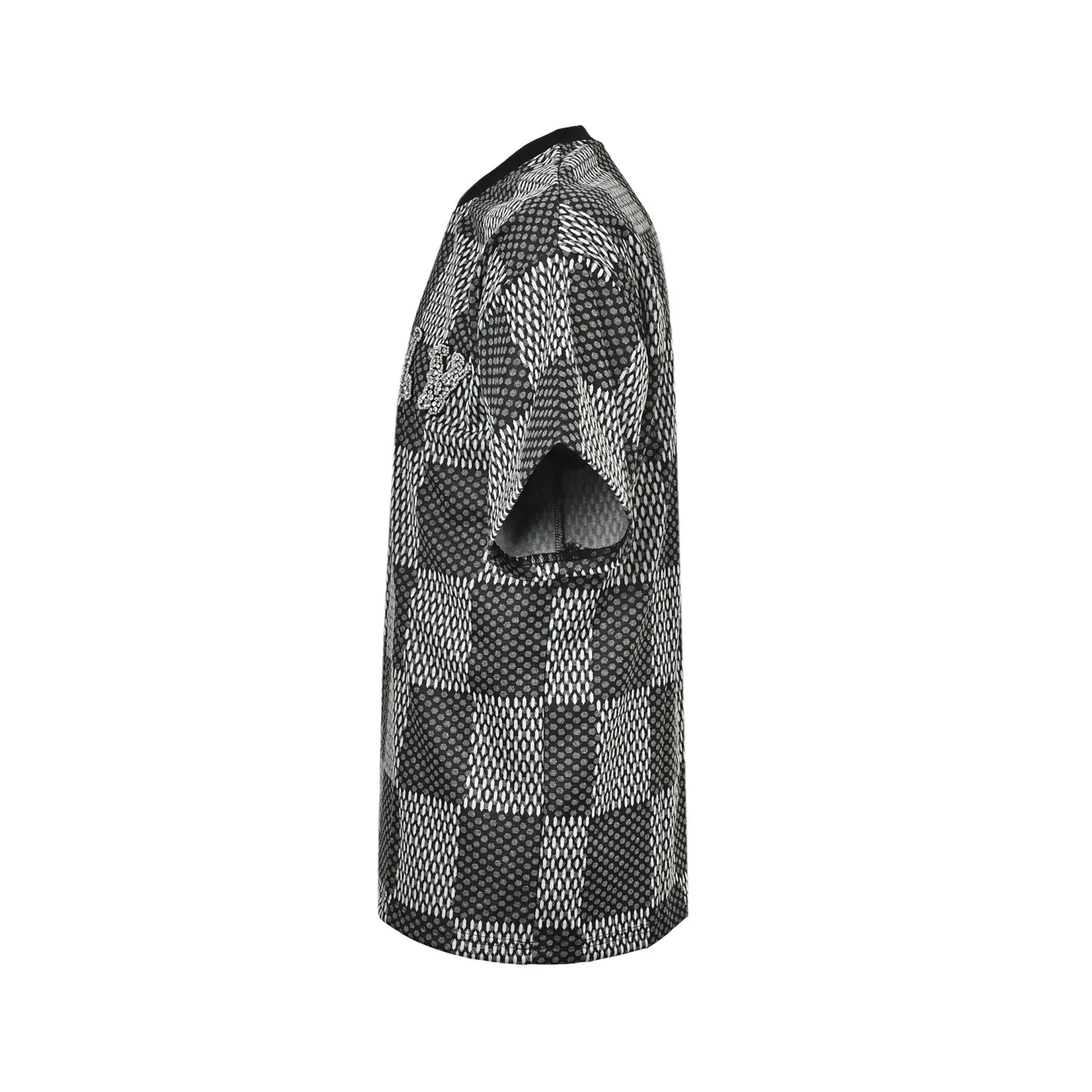 Louis Vuitton/Louis Vuitton rhinestone letter logo checkerboard short sleeves